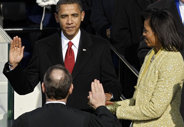 Barack Obama em seu juramento, em 2009 (Foto: Chip Somodevilla/Getty Images)