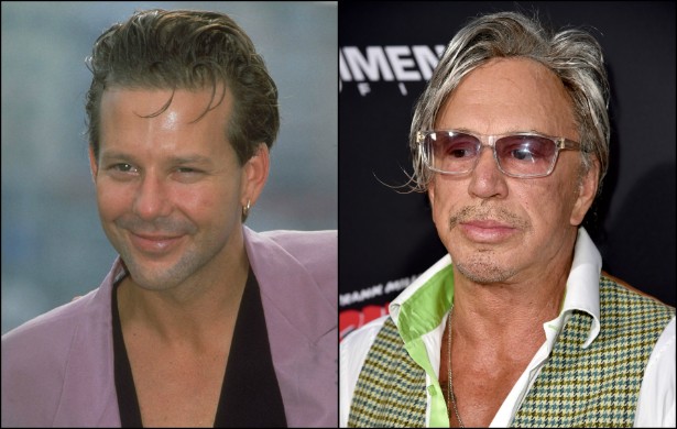 Mickey Rourke mudou muito drasticamente. Basta comparar a foto do ator do início 1989, com 36 anos, com sua estampa atual, aos 62. (Foto: Getty Images)
