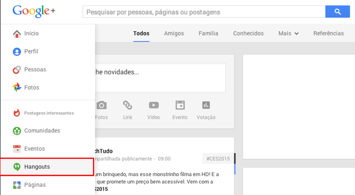 Abra o Hangouts no menu lateral do Google (Foto: Reprodução/Paulo Alves)
