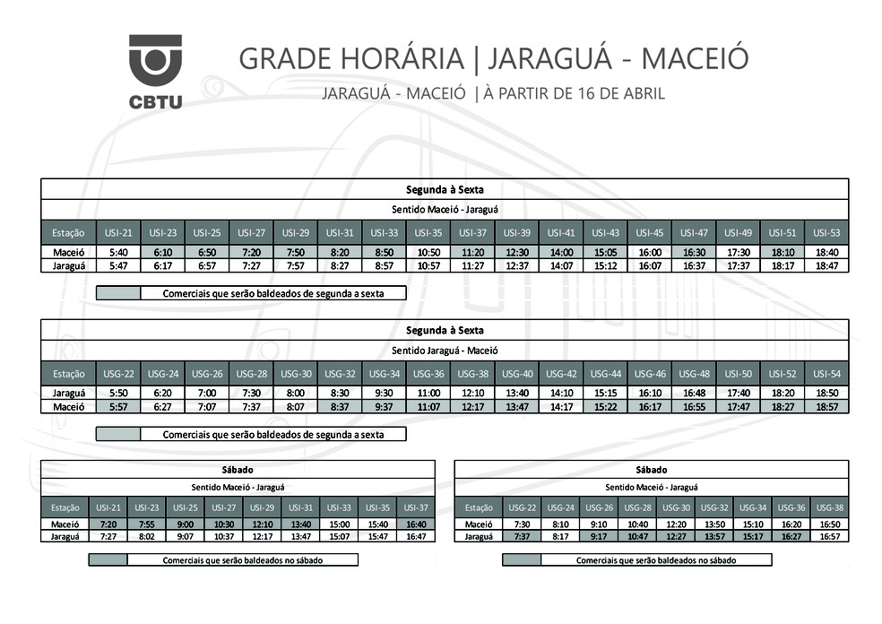 Grande completa de viagens de Jaraguá a Maceió e de Maceió a Jaraguá que passa a valer na segunda (16)  (Foto: Ascom/CBTU)