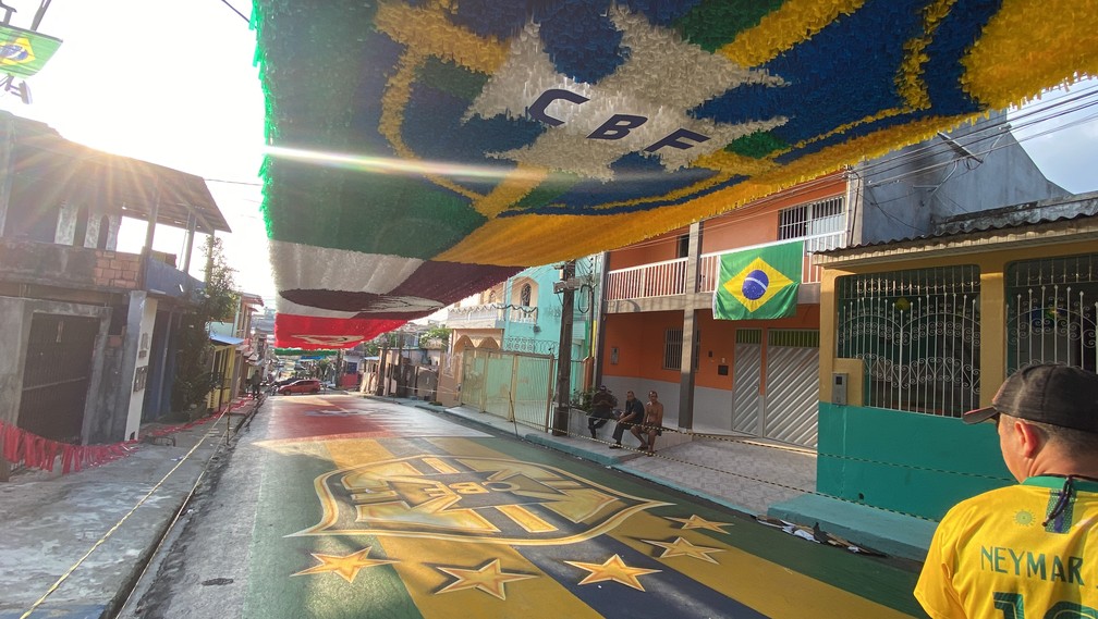 19 de novembro - Tradição durante a Copa do Mundo da Fifa, os moradores das conhecidas "Ruas da Copa", em Manaus, voltaram a impressionar pela produção, detalhes e beleza das ruas decoradas com bandeirinhas e pinturas referente ao mundial e o futebol. — Foto: Patrick Marques/g1 AM