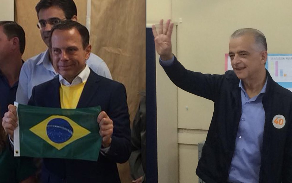 Candidatos ao governo de São Paulo, João Doria e Márcio França votam — Foto: Tahiane Stochero e Tatiana Santiago/G1