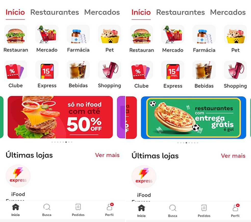 iFood apresenta cupons de desconto e entrega grátis para alguns estabelecimentos — Foto: Reprodução/Flávia Fernandes