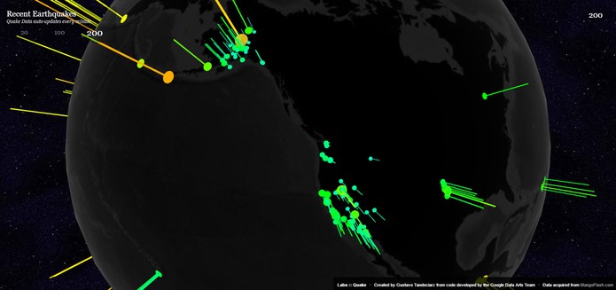 Mapa mostra tremores e terremotos no globo terrestre (Foto: Reprodução/Barbara Mannara)