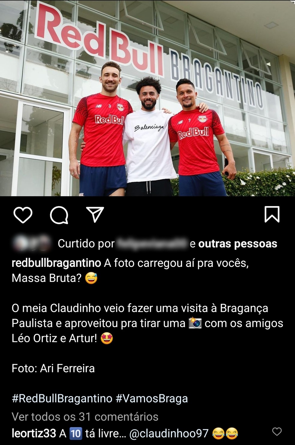 Claudinho visita Bragantino — Foto: Reprodução/Instagram