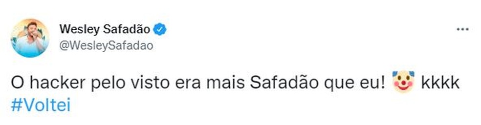 Wesley Safadão brincou após ter Twitter invadido por hacker que publicou conteúdo pornográfico. — Foto: Reprodução