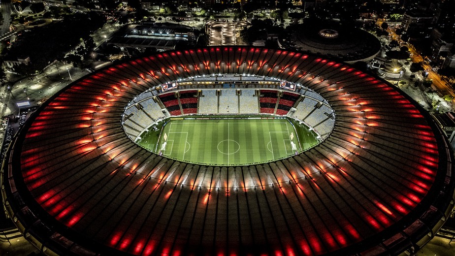 Vista aérea do Maracanã durante jogo do Flamengo