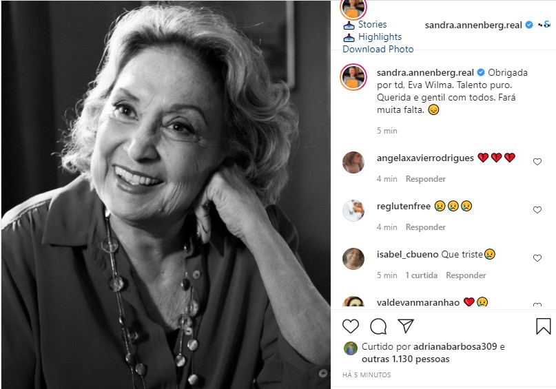 Sandra Annemberg: adeus a Eva Wilma (Foto: Reprodução Instagram)