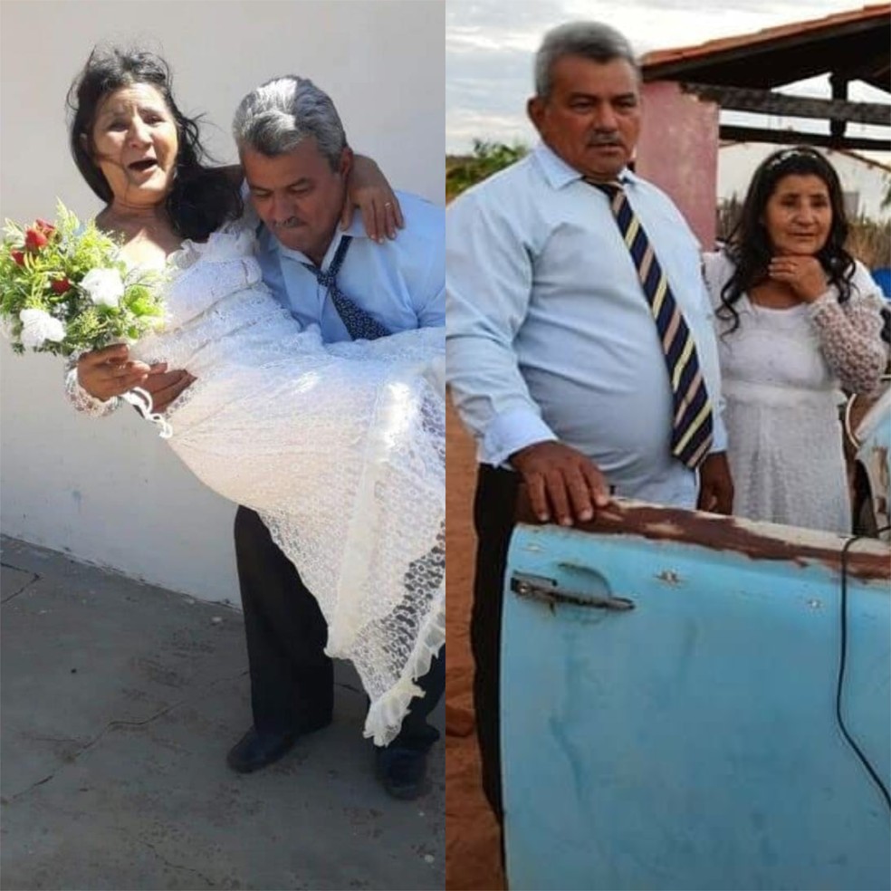 Judite e Francisco comemorando aniversário de casamento em 2018 e 2019 — Foto: Arquivo Pessoal
