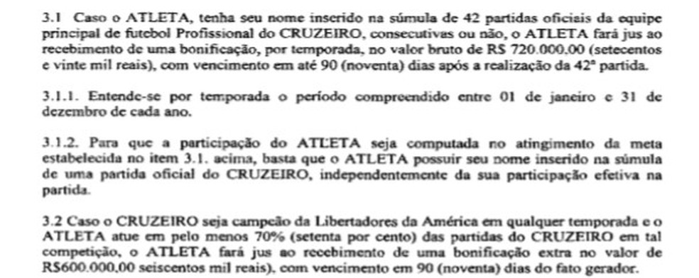 Aditivo do contrato de trabalho de Thiago Neves que prevê bonificação — Foto: Reprodução