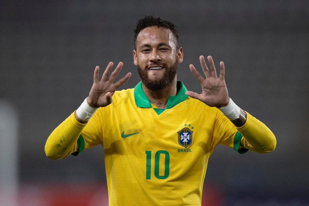 Neymar comemora o gol de empate contra o Peru � Foto: Lucas Figueiredo / CBF