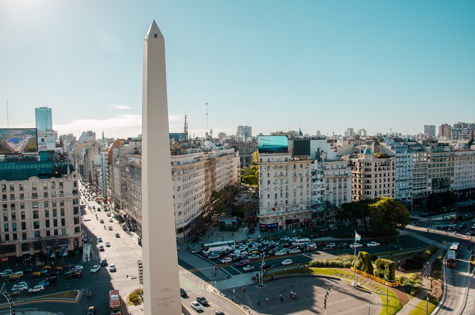 Vista áerea do Obelisco de Buenos Aires, na Argentina