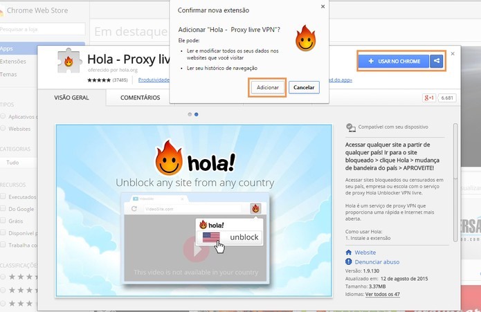 Extensão Hola é muito difundida entre quem usa VPNs para navegar pelo Google Chrome (Foto: Reprodução/Bárbara Mannara)