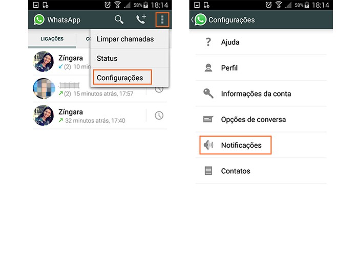 Acesse as configura??es do WhatsApp pelo Android (Foto: Reprodu??o/Barbara Mannara)