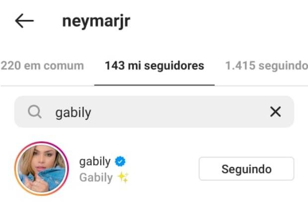 Gabily continua seguindo Neymar (Foto: Reprodução/Instagram)