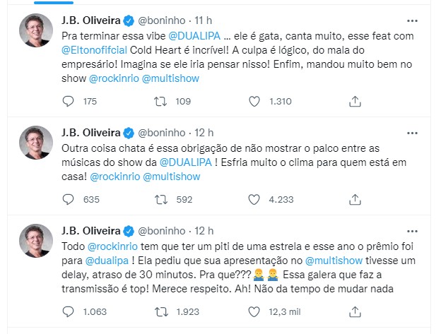 Boninho fala sobre show de Dua Lipa (Foto: Reprodução Twitter)