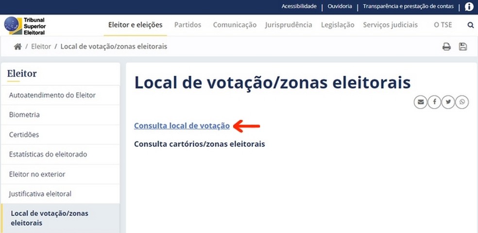 Site do TSE para consulta ao local de votação por nome ou zona eleitoral — Foto: Reprodução/Raquel Freire