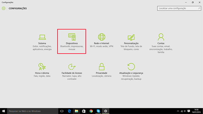 Usuário deve acessar Dispositivos nas configurações do Windows 10 (Foto: Reprodução/Elson de Souza)