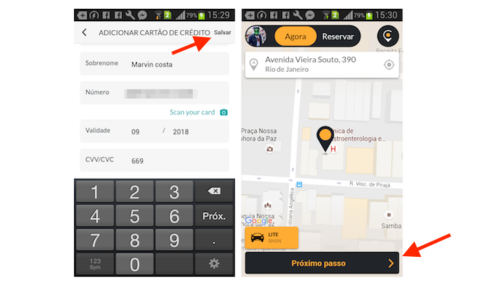 Definindo a forma de pagamento e iniciando o pedido de corrida no Cabify para Android (Foto: Reprodução/Marvin Costa)