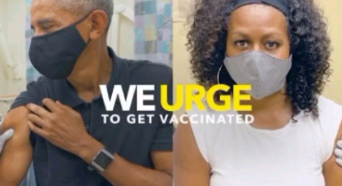 Michelle Obama e Barack Obama são vacinados contra o novo coronavírus (Foto: Reprodução/Instagram)