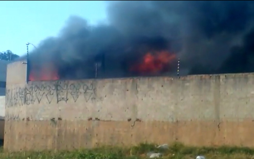 Incêndio atingiu empresa de reciclagem em Campinas (Foto: Reprodução / EPTV)
