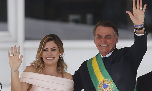 Michelle e Jair Bolsonaro na posse presidencial
