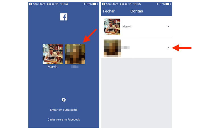 Acessando as opções para uma conta do Facebook no iPhone (Foto: Reprodução/Marvin Costa)