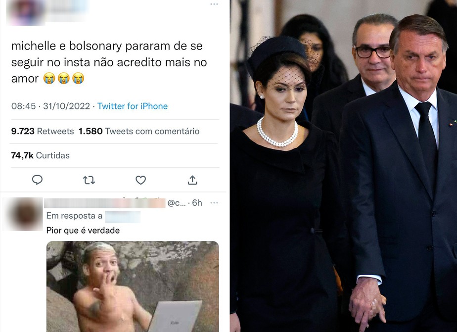 Memes sobre Michelle e Bolsonaro pararem de se seguir no Instagram