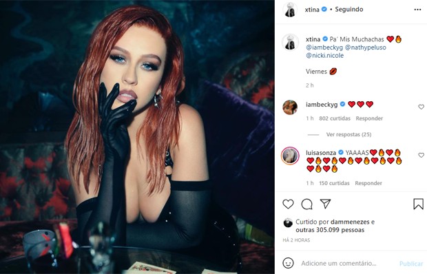 Christina Aguilera anuncia single em espanhol em parceria com Becky G, Nathy Peluso e Nicki Nicole (Foto: Reprodução/Instagram)