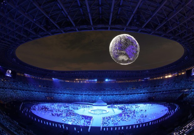 Drones formam o Planeta Terra na abertura dos Jogos Olímpicos  (Foto: Reprodução/Tokyo 2020)
