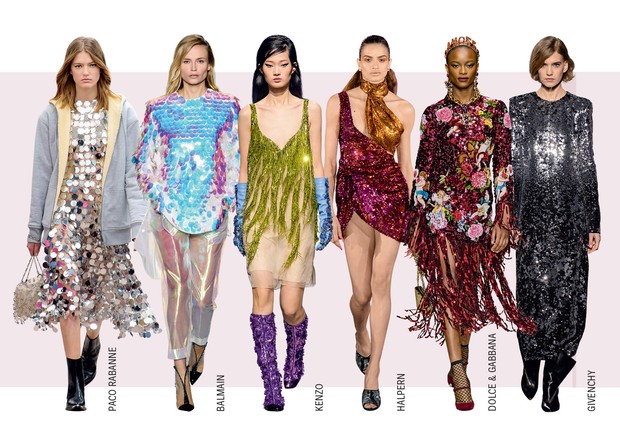 Da esquerda para direita: Paco Rabanne, Balmain, Kenzo, Halpern, Dolce & Gabbana, Givenchy (Foto: Corey Tenold, Christine Spengler/divulgação, Collier Schorr/divulgação, Imaxtree)