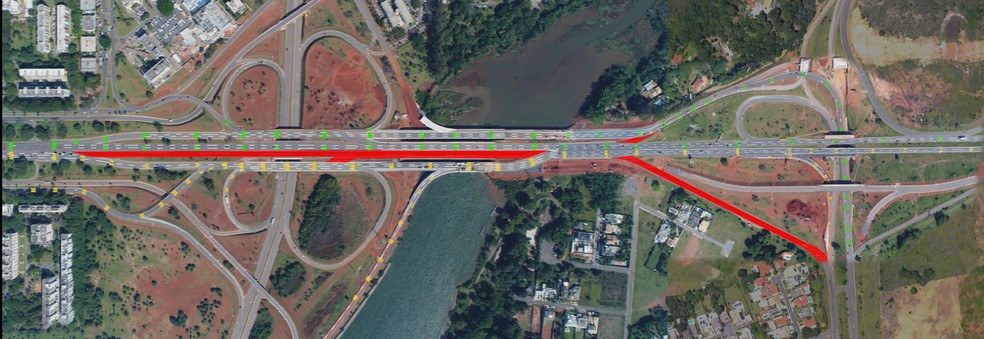 Sentido das pontes leste e oeste — Foto: DER-DF