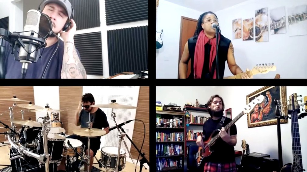 Bruno Boncini, ex-Malta; Gabriel Blackalpha e Arley Cardoso, ex-Move Over; e Felipe Luna, baterista da banda Luan e o Forr&oacute; Estilizado &mdash; Foto: Reprodu&ccedil;&atilde;o/Youtube