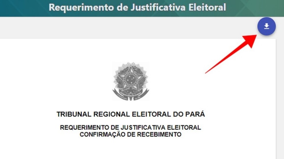 Faça o download do comprovante de requerimento da justificativa — Foto: Reprodução/Paulo Alves