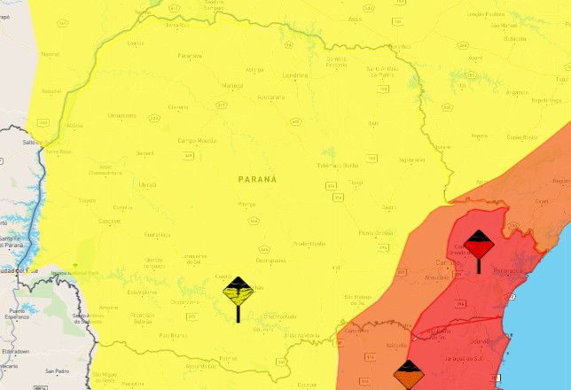 Inmet emite alerta de chuvas intensas para todo o Paraná; Região leste é a mais atingida 