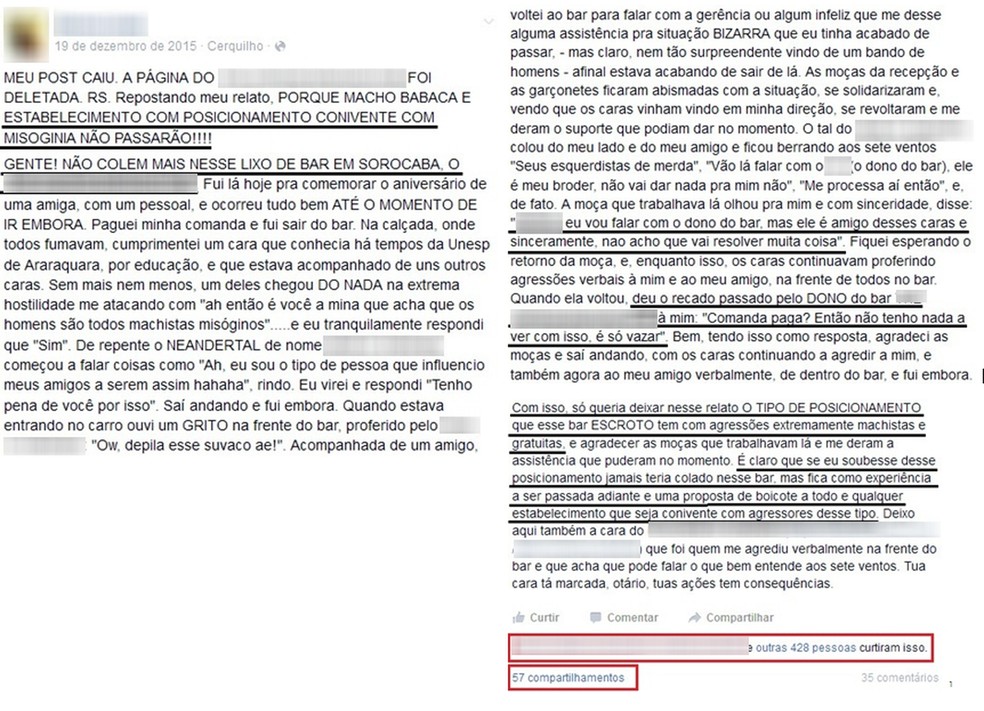 Postagens feitas no Facebook foram compartilhadas â Foto: ReproduÃ§Ã£o/Facebook