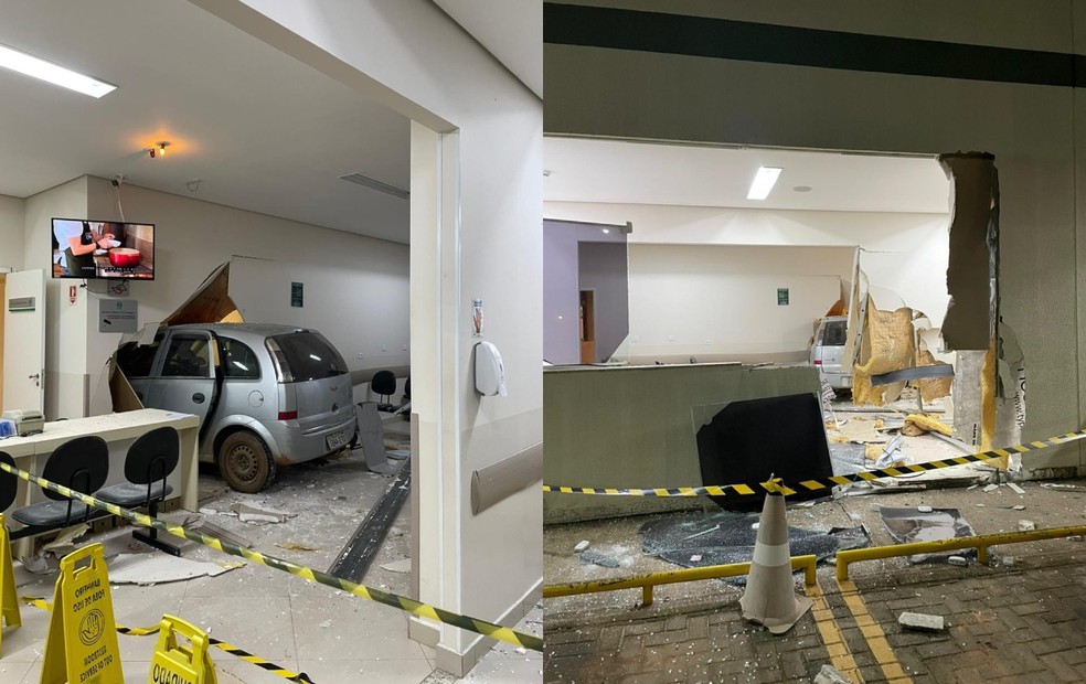 Recepção e sala de ultrassom ficaram destruídas após carro invadir hospital em São Miguel Arcanjo  — Foto: Arquivo Pessoal 