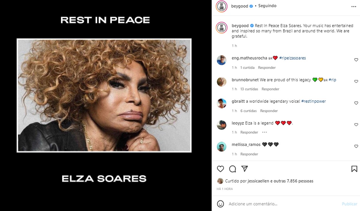 Beyoncé lamenta morte de Elza Soares (Foto: Reprodução/Instagram)