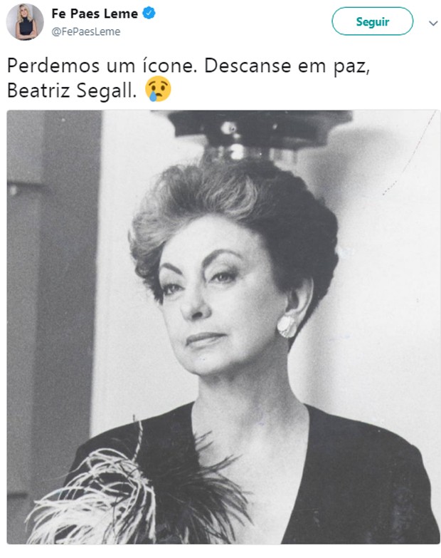 Famosos lamentam morte de Beatriz Segall (Foto: Reprodução/Twitter)