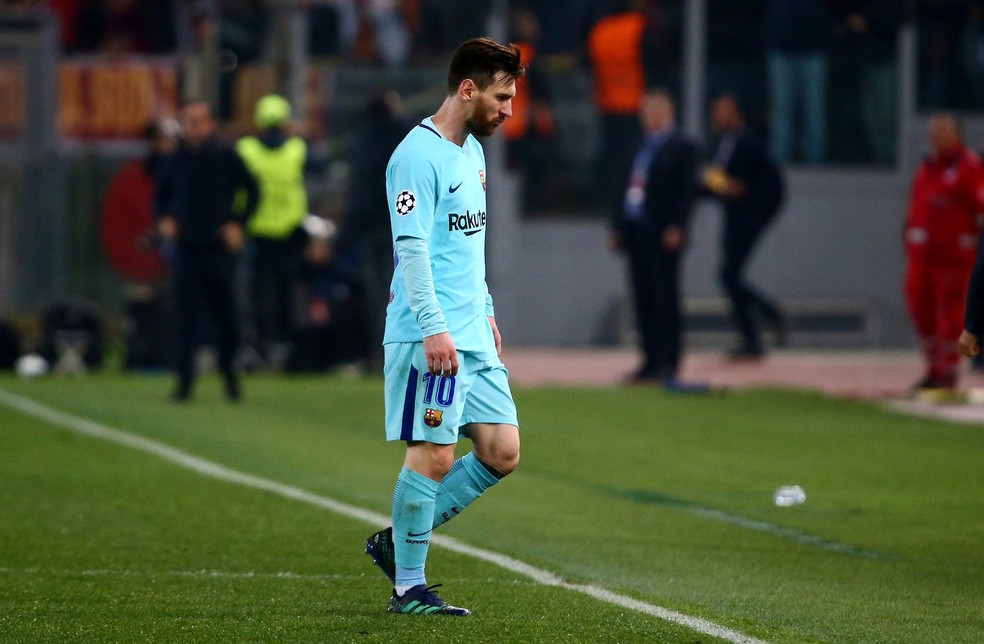 Messi lamenta derrota do Barcelona para a Roma na Champions 2017/18 — Foto: REUTERS/Tony Gentile