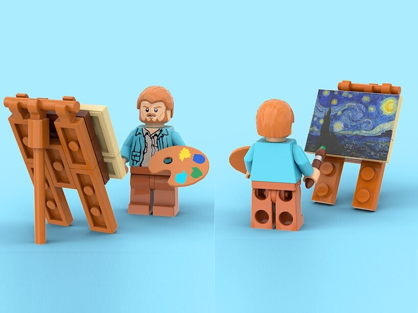 A miniatura de Van Gogh acompanha um cavalete com a pintura, e uma paleta com cores (Foto: Reprodução / Design Boom)