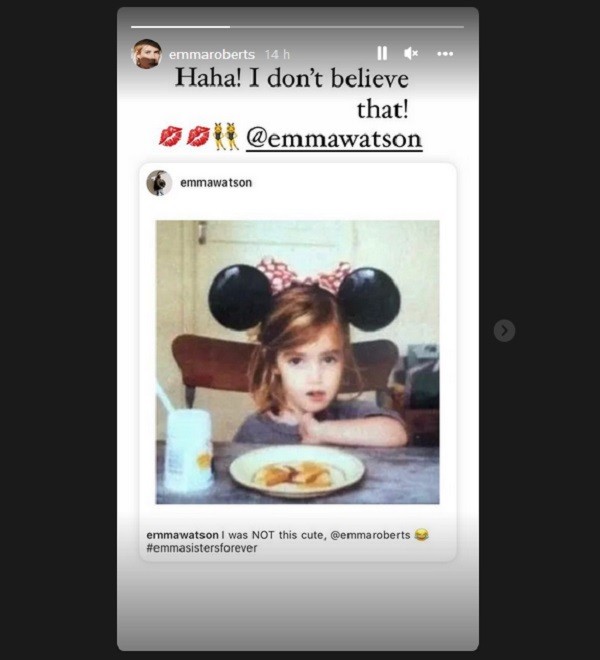 O post de Emma Roberts respondendo à brincadeira de Emma Watson (Foto: Instagram)