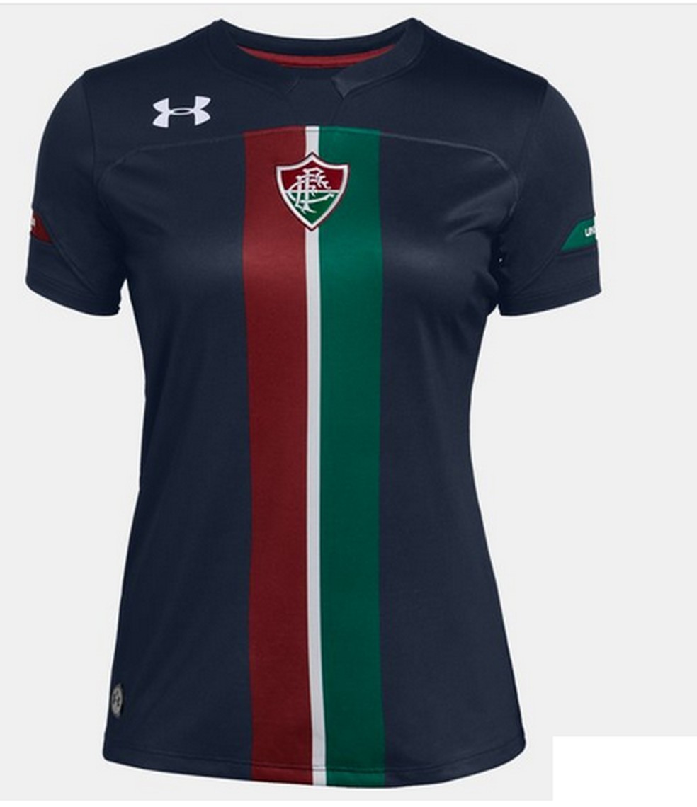 Modelo feminino da nova terceira camisa do Fluminense — Foto: Reprodução