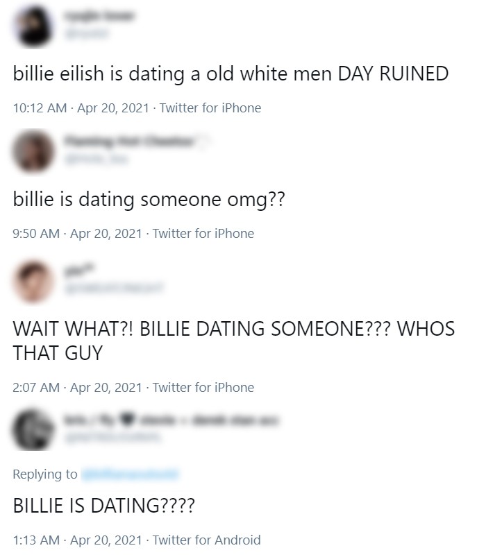 Fãs comentam fotos de Billie Eilish com Matthew Tyler Vorce (Foto: Reprodução / Twitter)