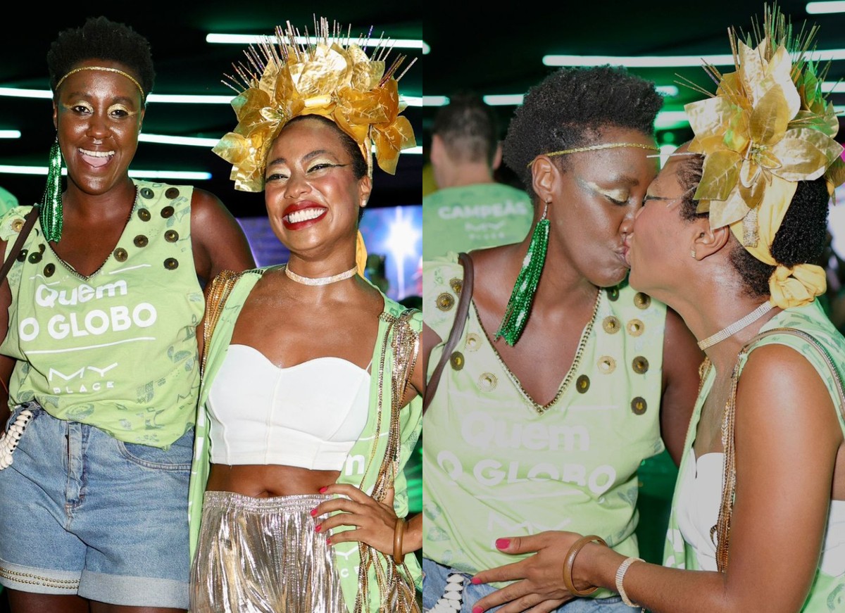 Mariana Nunes e Tati Villela trocam beijos ao curtir Desfile das