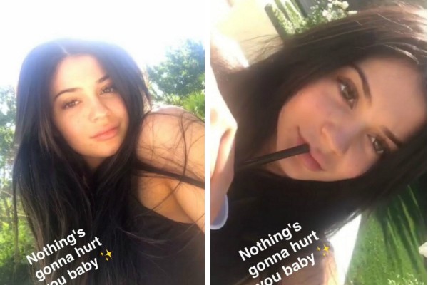 A socialite Kylie Jenner provocando seus seguidores com mensagem sobre o suposto bebê (Foto: Snapchat)