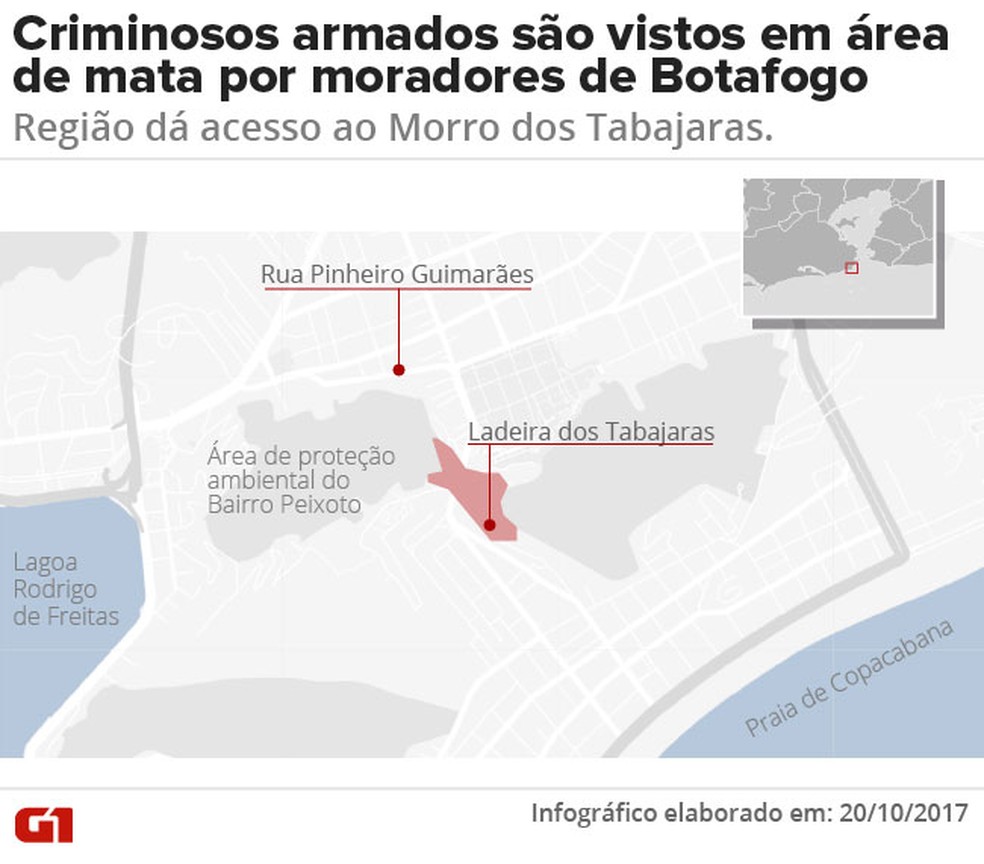 Criminosos armados são vistos em área de mata por moradores de Botafogo. (Foto: Arte G1)