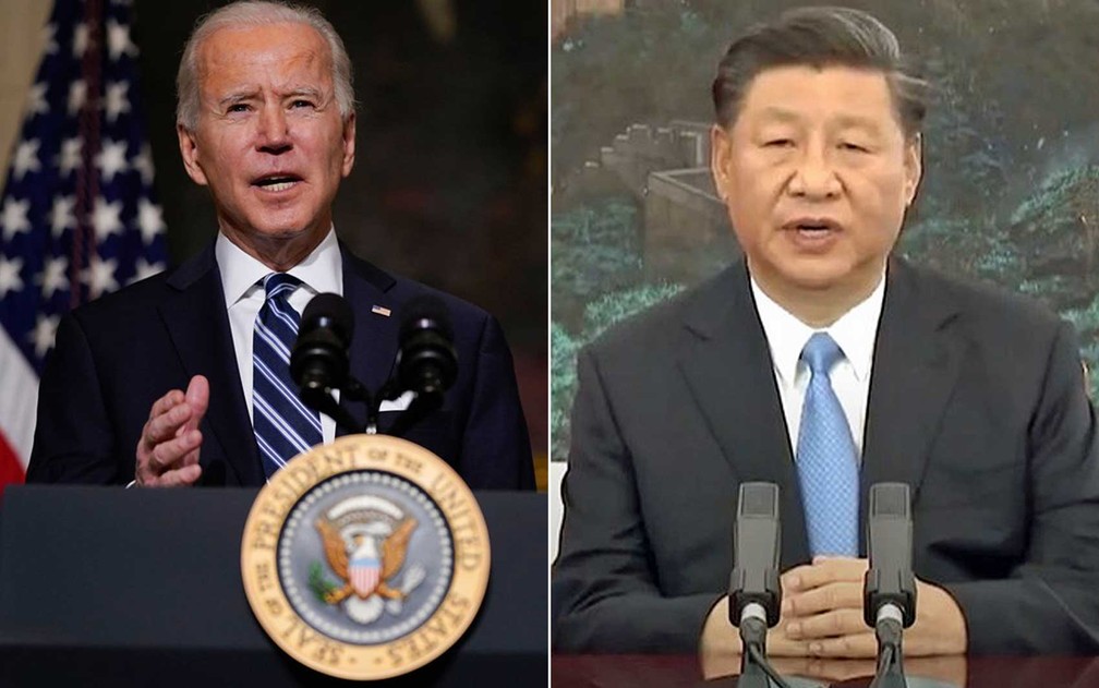 Os presidentes Joe Biden e Xi Jinping — Foto: Evan Vucci / AP Photo e Reprodução/ United Nations/ You Tube