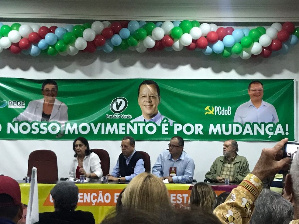 Convenção estadual do PV que lançou Marcelo Bluma como candidato a governador de Mato Grosso do Sul (Foto: Camila Jovê/TV Morena)