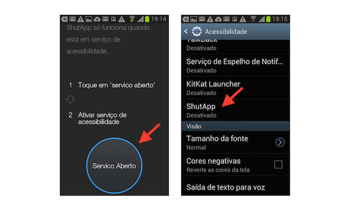 Ativando o ShutApp nas configurações de acessibilidade do Android (Foto: Reprodução/Marvin Costa)